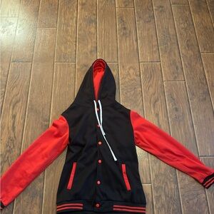 Red and black button up hoodie